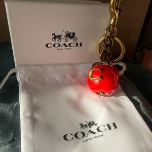 Coach Red Apple Charm Key Fob with Brass 'C'